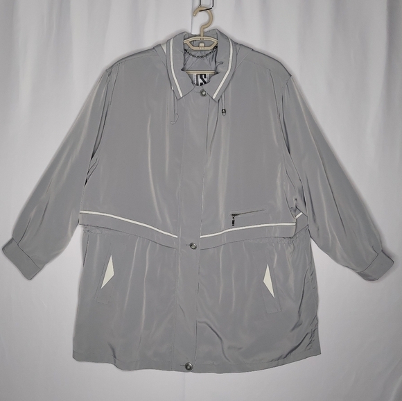 Vtg Casual Jacket 3X Women Gray Hooded Zip Button Pocket Spring Classic Neutral - Picture 1 of 10